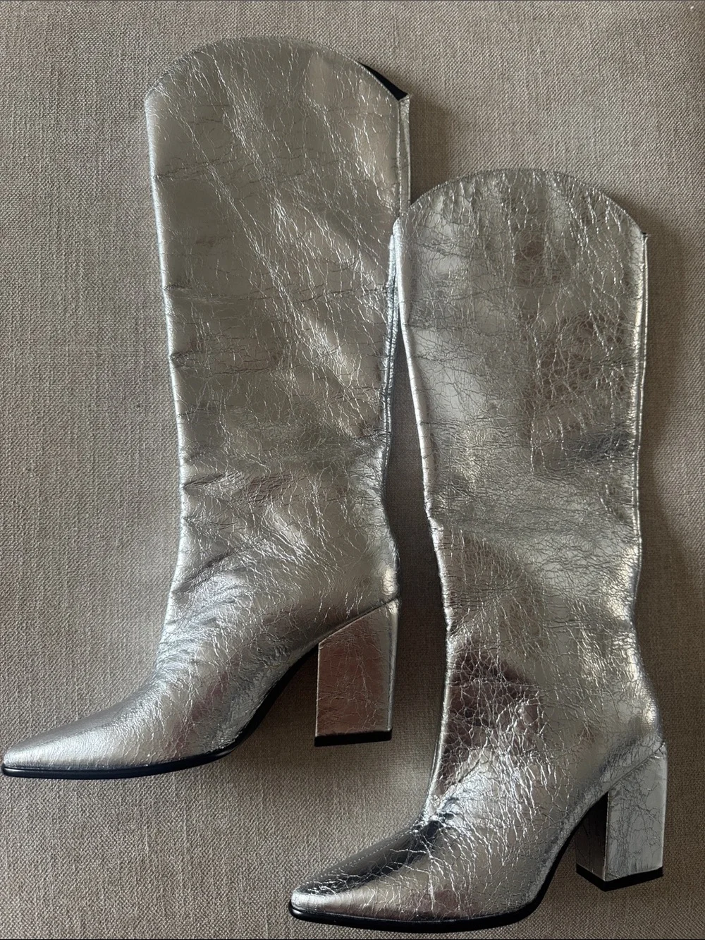 NWOT Metallic Silver Women's Knee-High Boots - Steve Madden 8.5